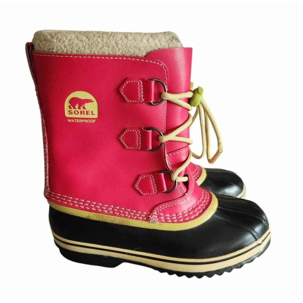 SOREL Yoot Pac Pink Winter Snow‎ Boot Sherpa Lining Youth Size Big Girls US 5
